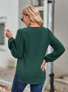 SHEIN Clasi Áo sơ mi nữ màu trơn Giải trí - Màu xanh lá cây đậm - Xem 2