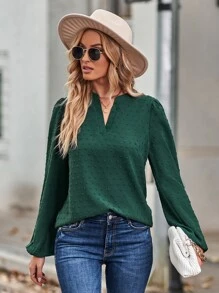 SHEIN Clasi Áo sơ mi nữ màu trơn Giải trí - Màu xanh lá cây đậm - Xem 3