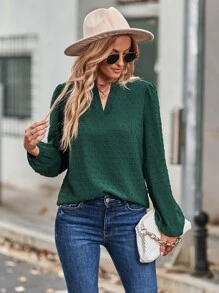 SHEIN Clasi Áo sơ mi nữ màu trơn Giải trí - Màu xanh lá cây đậm - Xem 4