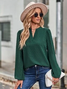 SHEIN Clasi Áo sơ mi nữ màu trơn Giải trí - Màu xanh lá cây đậm - Xem 6