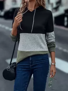 SHEIN LUNE 撞色抽繩連帽衫 - 彩色 - 查看 4