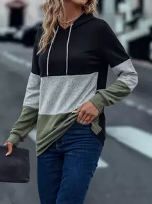 SHEIN LUNE 撞色抽繩連帽衫 - 彩色 - 查看 5