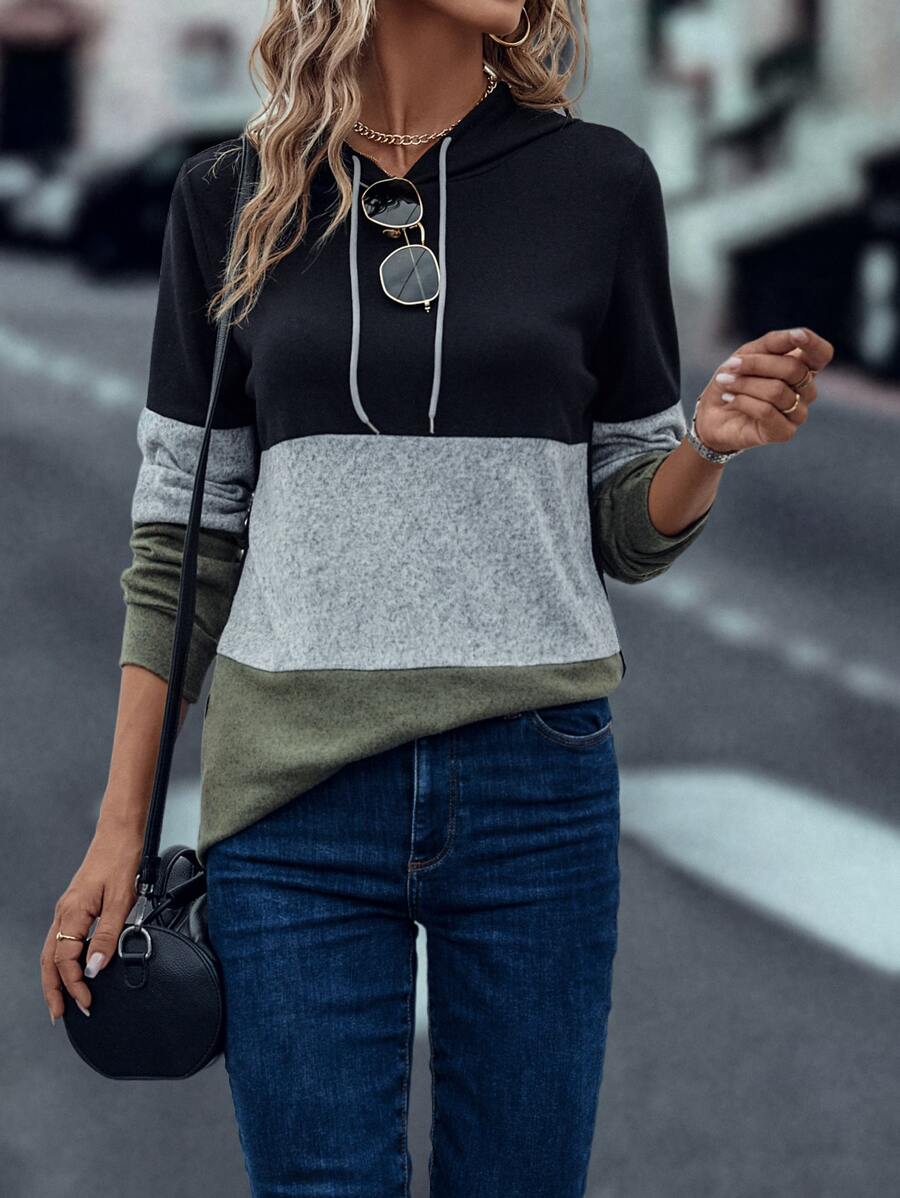 SHEIN LUNE 撞色抽繩連帽衫 - 彩色 - 查看 1