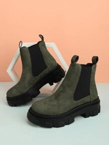 Women's Casual & Classic & Soft & Comfortable Round Toe Velvet Loafers Fashion Boots - Army Green - View 3