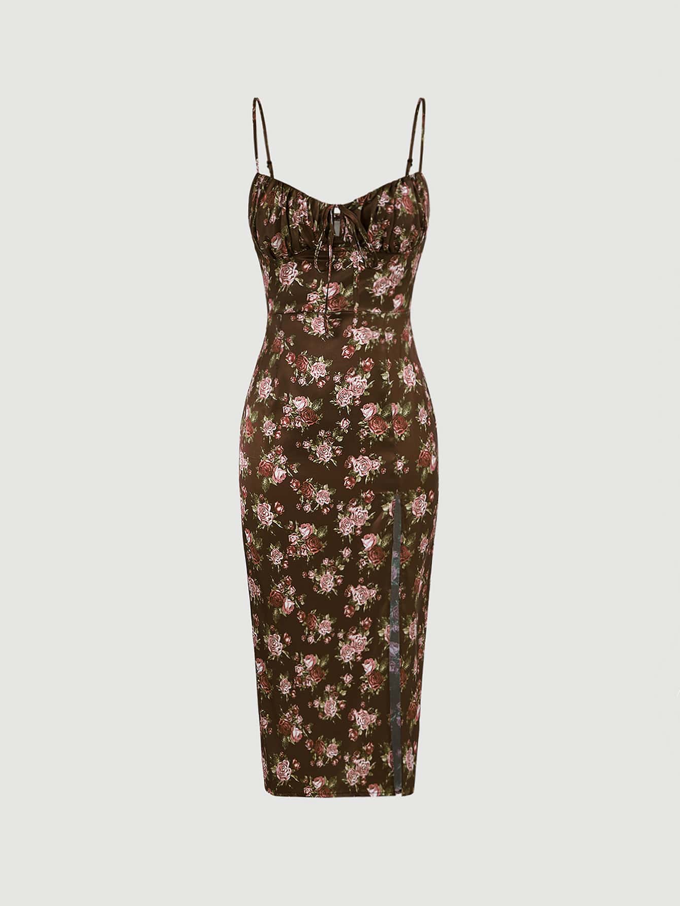 shein women's floral print ruched slit midi dress reviews SheIn Women's Floral Print Sleeveless Boho Dress Spaghetti Strap Tie Front Midi  Dresses, Burgundy, Large : Amazon.ca: Clothing, Shoes & Accessories