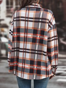 SHEIN LUNE Plaid Print Flap Pocket Drop Shoulder Shirt - Multicolor - View 2