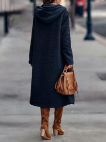 SHEIN LUNE Double Button Hooded Flannel Coat - Navy Blue - View 2