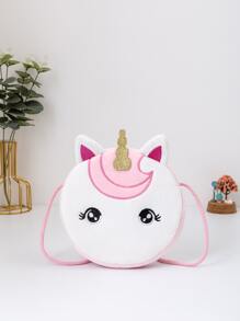 Girls Cartoon Unicorn Design Fuzzy Novelty Bag - White - View 1