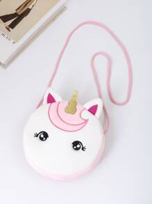 Girls Cartoon Unicorn Design Fuzzy Novelty Bag - White - View 2
