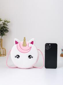 Girls Cartoon Unicorn Design Fuzzy Novelty Bag - White - View 3
