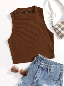 SHEIN EZwear لباس علوي تانك بلون موحد محبوك وافل مقاس كبير
