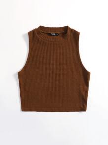 SHEIN EZwear لباس علوي تانك بلون موحد محبوك وافل مقاس كبير