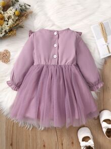 SHEIN Đầm em bé Nơ Bướm Tương phản ren Tương phản Mesh Tranh thêu màu trơn Dễ thương - Màu tím - Xem 2