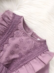 SHEIN Đầm em bé Nơ Bướm Tương phản ren Tương phản Mesh Tranh thêu màu trơn Dễ thương - Màu tím - Xem 3