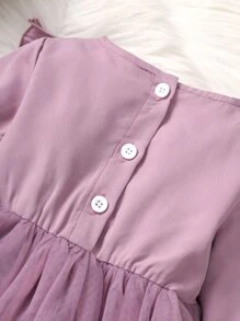 SHEIN Đầm em bé Nơ Bướm Tương phản ren Tương phản Mesh Tranh thêu màu trơn Dễ thương - Màu tím - Xem 4