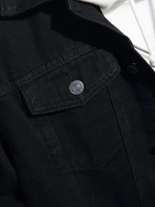 Manfinity Men Flap Pocket Denim Jacket Without Hoodie - Black - View 4