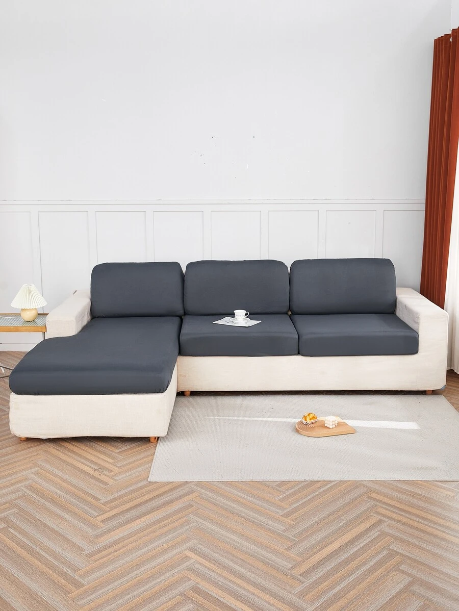 1pc Đệm ghế sofa co giãn đồng bằng - Màu xám đen - Xem 1