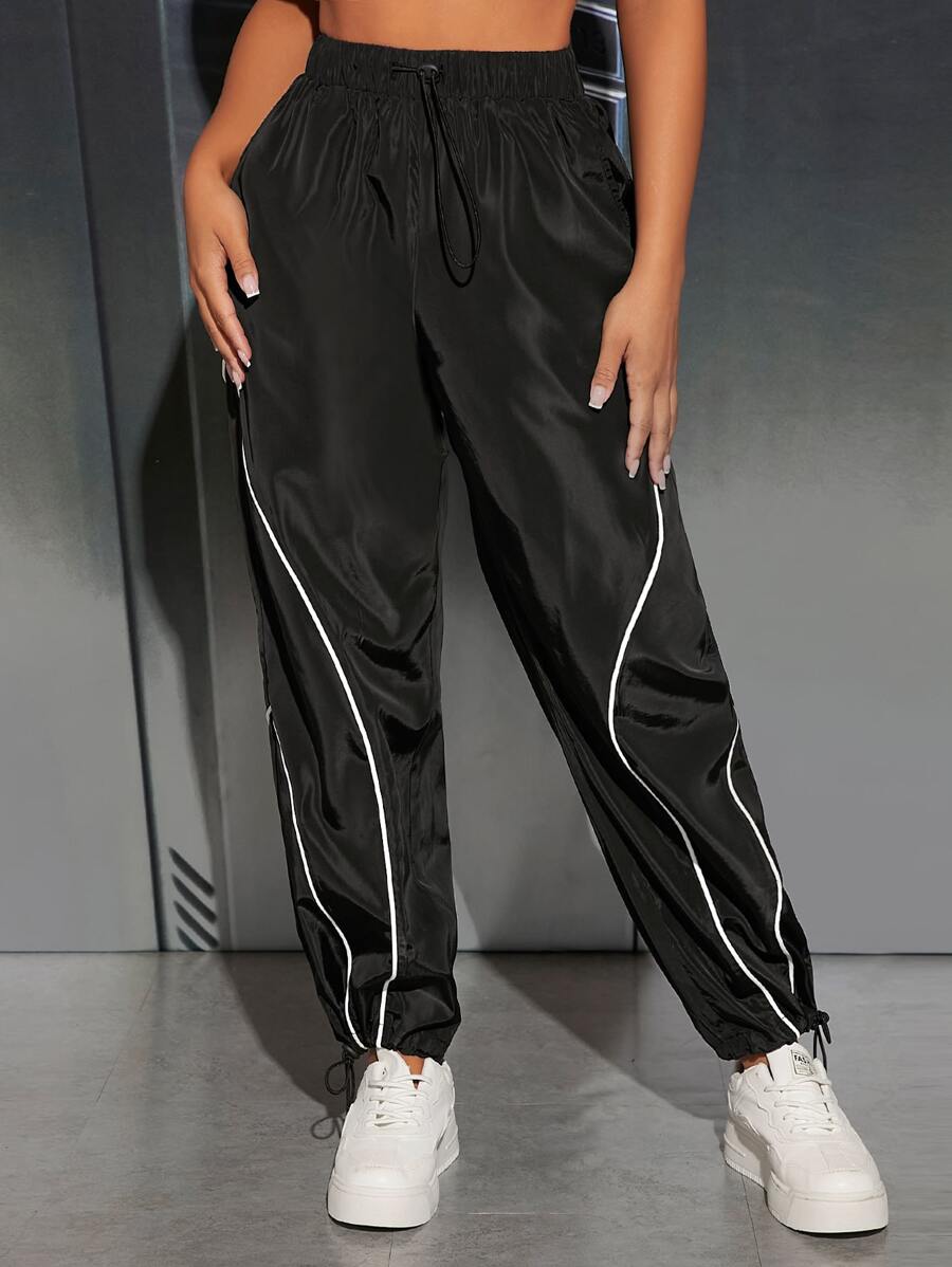 SHEIN PETITE Contrast Piping Drawstring Waist Pants