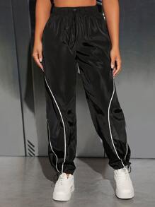 SHEIN PETITE Contrast Piping Drawstring Waist Pants