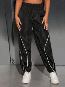 SHEIN PETITE Contrast Piping Drawstring Waist Pants