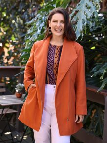 EMERY ROSE 大碼拉鏈開襟斜口袋花呢外套