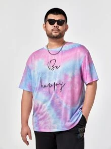 GENTILAND Men Plus Tie Dye Letter Graphic Tee - Multicolor - View 1