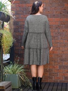 EMERY ROSE Plus Frill Trim Solid Smock Dress - Dark Grey - View 2
