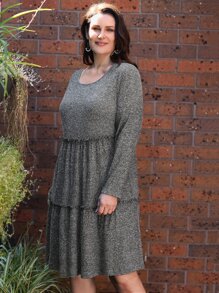 EMERY ROSE Plus Frill Trim Solid Smock Dress - Dark Grey - View 3