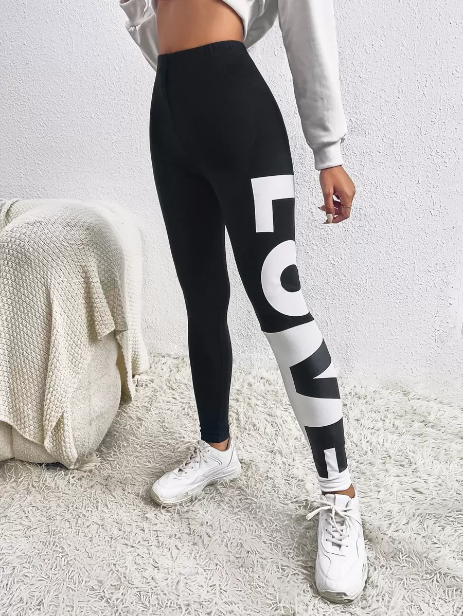 SHEIN EZwear Mùa hè Đồ họa Chữ cái Eo đàn hồi Xà cạp - màu đen - Xem 1