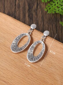 橢圓形吊墜項鍊和耳墜 - 復古銀色 - 查看 7