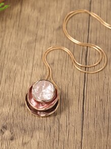 1件女士吊坠项链，时尚波西米亚卡其色简约几何三环设计，适合日常佩戴、派对、节日、情人节、生日、母亲节等场合，可作为珠宝配饰或礼物。 - 彩色 - 查看 2