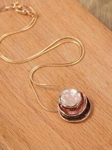 1件女士吊坠项链，时尚波西米亚卡其色简约几何三环设计，适合日常佩戴、派对、节日、情人节、生日、母亲节等场合，可作为珠宝配饰或礼物。 - 彩色 - 查看 5