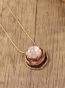 1件女士吊坠项链，时尚波西米亚卡其色简约几何三环设计，适合日常佩戴、派对、节日、情人节、生日、母亲节等场合，可作为珠宝配饰或礼物。 - 彩色 - 查看 7