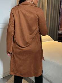 SHEIN SXY Double Button Lapel Collar Belted Suedette Coat In Fall/Winter