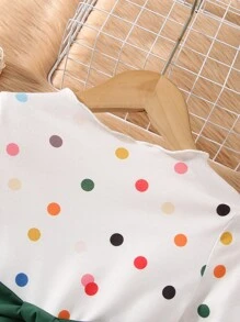 SHEIN Toddler Girls Polka Dot Print Belted Dress - White - View 3