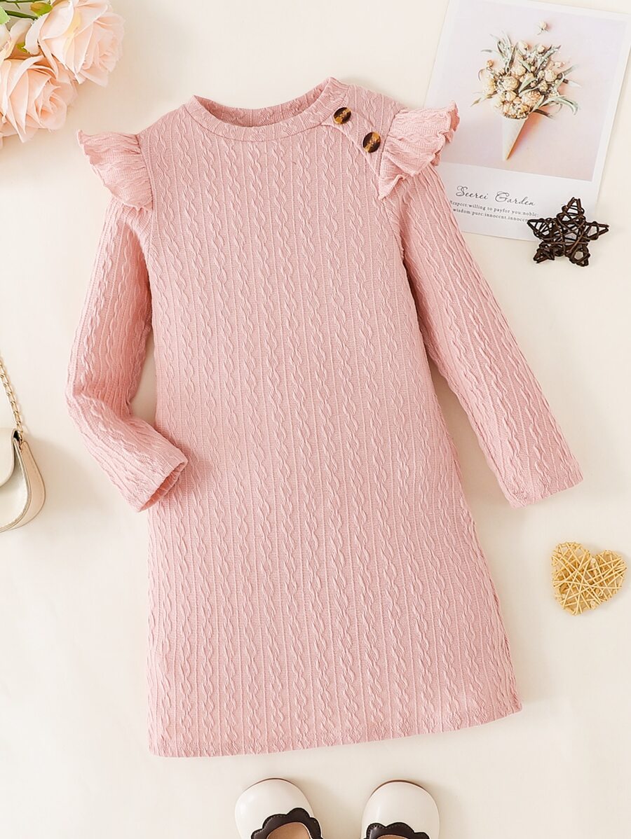 Toddler Girls Solid Ruffle Trim Dress - Pink - View 1