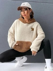 Muchica Quần áo thể thao nữ Thêu Túi Khối Màu Lá thư Giải trí - màu nâu - Xem 1