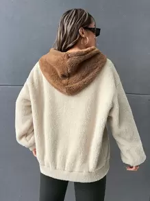 Muchica Quần áo thể thao nữ Thêu Túi Khối Màu Lá thư Giải trí - màu nâu - Xem 2