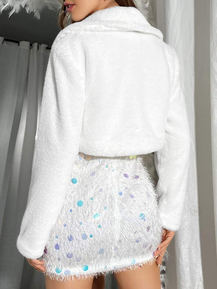 Waterfall Collar Open Front Crop Teddy Jacket