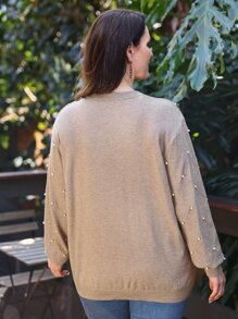 EMERY ROSE Plus Pearls Beaded Drop Shoulder Jumper - Mocha Brown - View 2