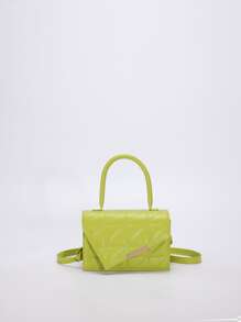 迷你熒光綠衍縫翻蓋方包 - 綠色 - 查看 4