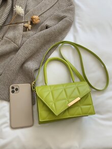 迷你熒光綠衍縫翻蓋方包 - 綠色 - 查看 7