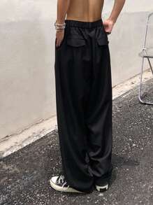 Manfinity Hypemode Quần ống rộng màu trơn cho nam - màu đen - Xem 2