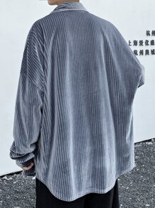 Manfinity Áo sơ mi Nam Nút phía trước màu trơn Giải trí - Màu xanh bụi bặm - Xem 2