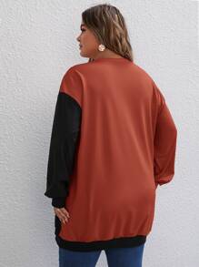 SHEIN LUNE Plus Contrast Sequin Drop Shoulder Sweatshirt - Burnt Orange - View 2