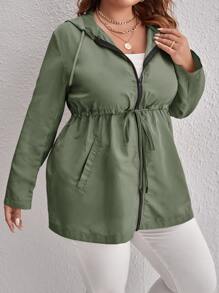 SHEIN LUNE Áo khoác cỡ lớn Dây kéo Túi màu trơn Giải trí - Màu xanh Bạc hà - Xem 3