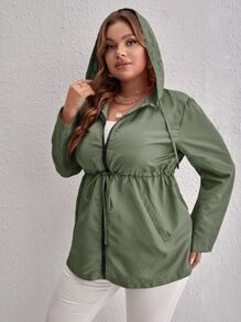 SHEIN LUNE Áo khoác cỡ lớn Dây kéo Túi màu trơn Giải trí - Màu xanh Bạc hà - Xem 4