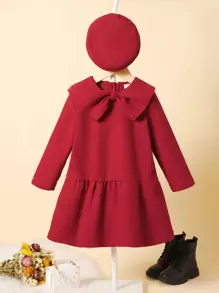 Vestido bajo fruncido con lazo delantero sin sombrero - Rojo - Ver 1