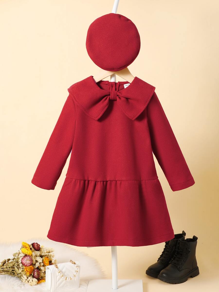 Vestido bajo fruncido con lazo delantero sin sombrero - Rojo - Ver 1