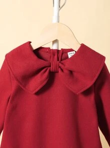 Vestido bajo fruncido con lazo delantero sin sombrero - Rojo - Ver 3